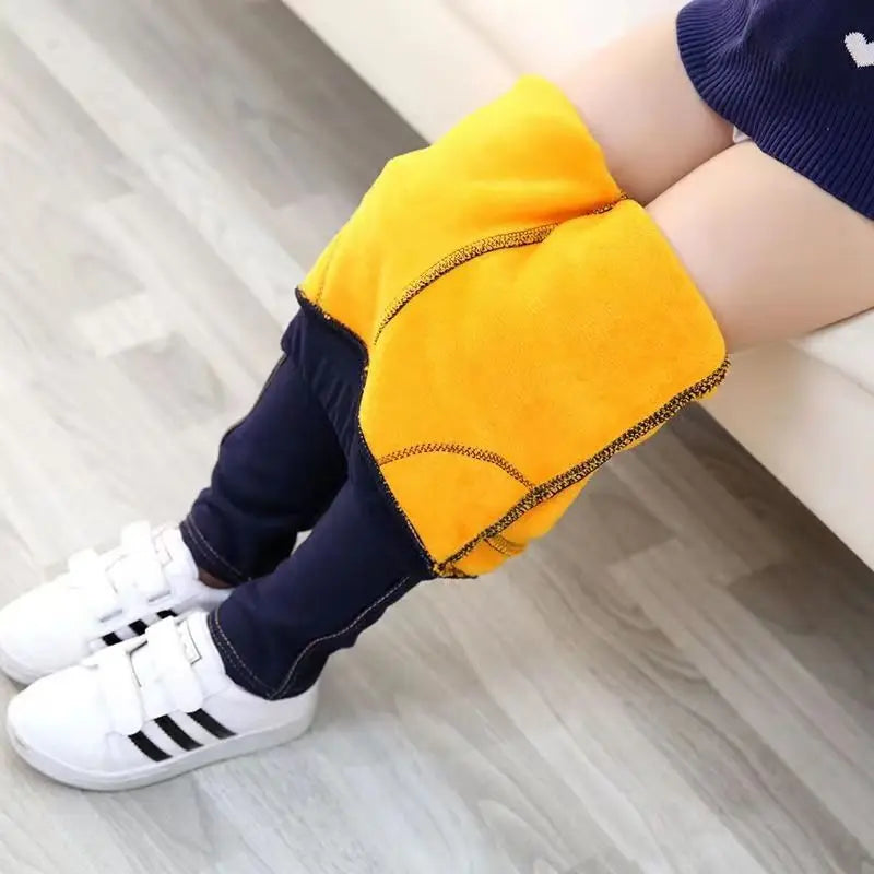 Girls' Winter Cowboy Denim Bootcut Leggings with Fleece Lining and Elastic Waist